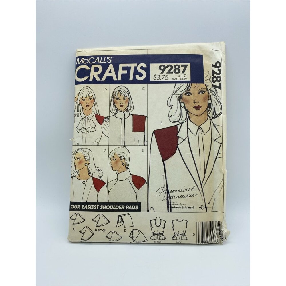 Vintage McCall’s 9287 Sewing Pattern Women’s Shoulder Pads 1980s Uncut 1984